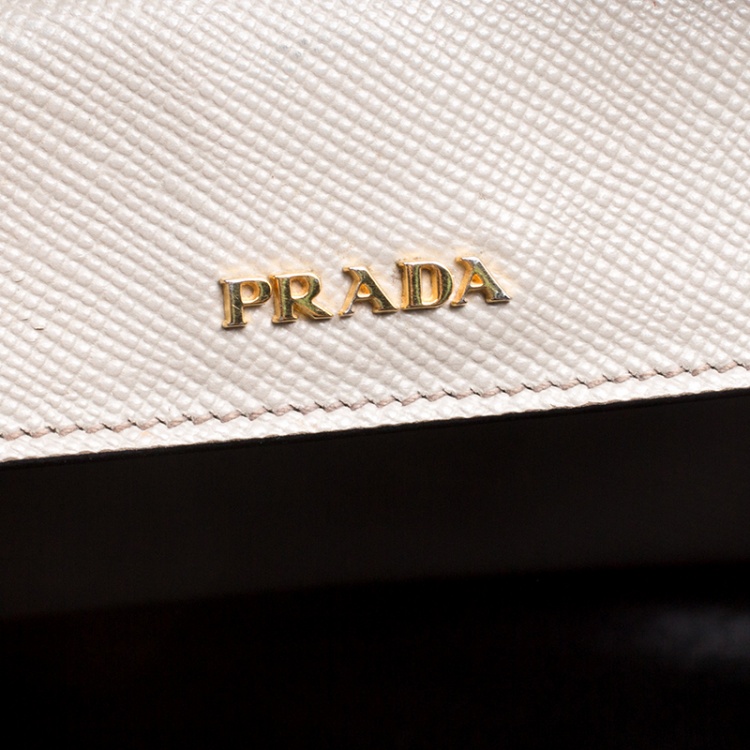 Pre Owned Prada Grey Saffiano Cuir Leather Double Top Handle Bag