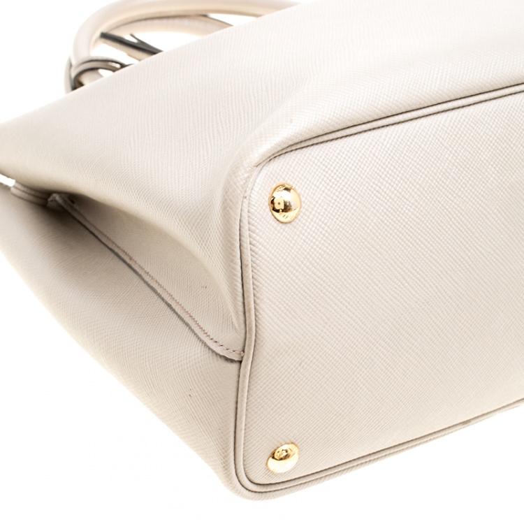 Pre Owned Prada Grey Saffiano Cuir Leather Double Top Handle Bag