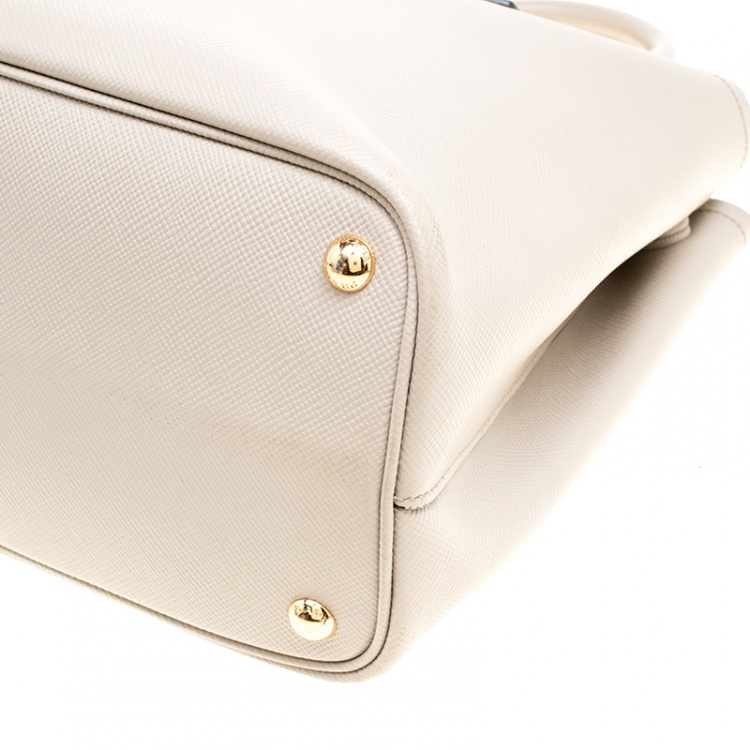 Pre Owned Prada Grey Saffiano Cuir Leather Double Top Handle Bag
