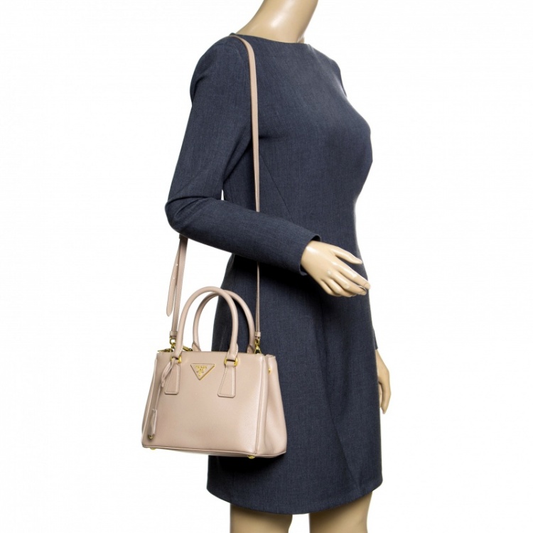 Pre Owned Prada Blush Pink Saffiano Lux Leather Mini Double Zip Top Handle Bag
