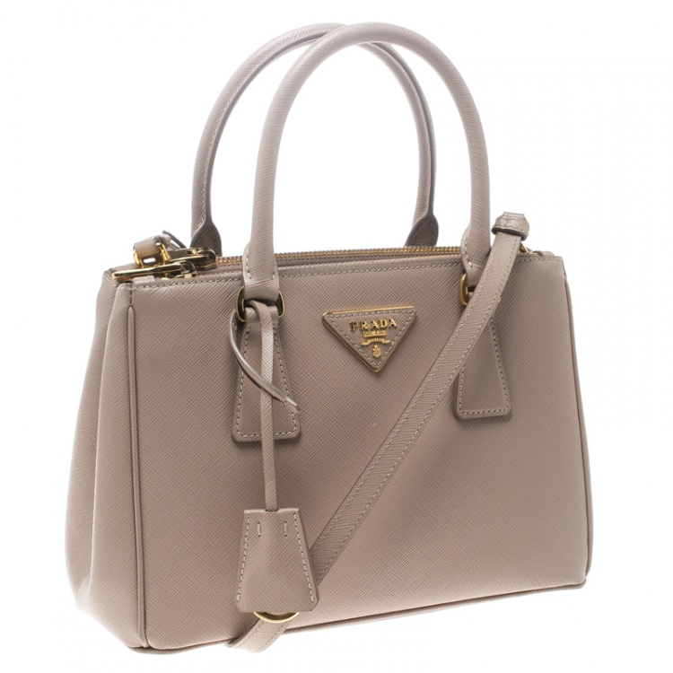 Pre Owned Prada Blush Pink Saffiano Lux Leather Mini Double Zip Top Handle Bag