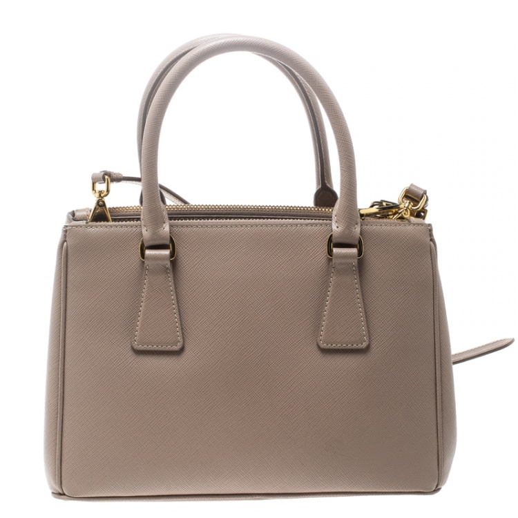 Pre Owned Prada Blush Pink Saffiano Lux Leather Mini Double Zip Top Handle Bag