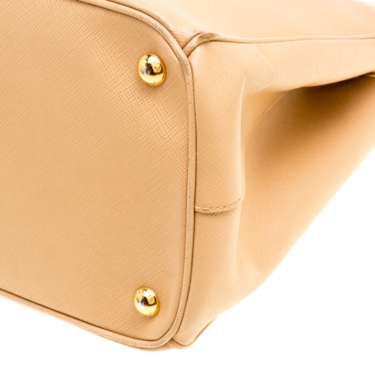 Pre Owned Prada Beige Saffiano Lux Leather Medium Galleria Double Zip Top Handle Bag