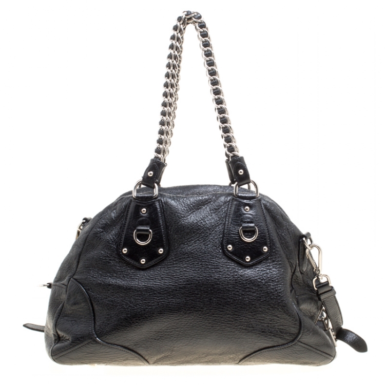 Pre Owned Prada Black Shimmering Leather Top Handle Bag