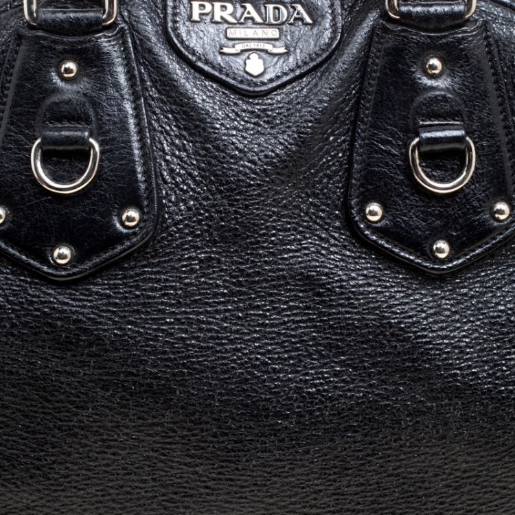 Pre Owned Prada Black Shimmering Leather Top Handle Bag