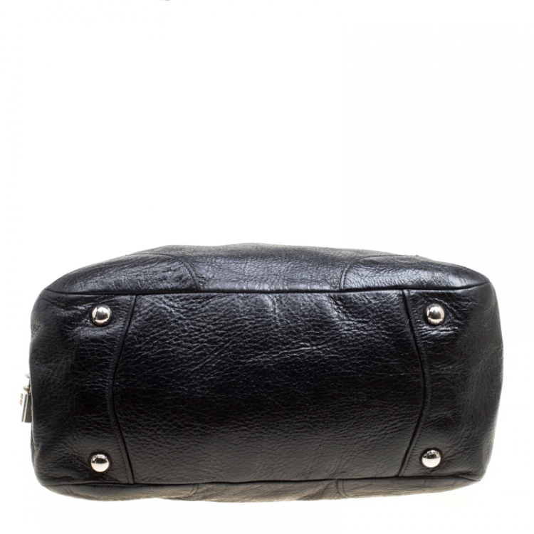 Pre Owned Prada Black Shimmering Leather Top Handle Bag