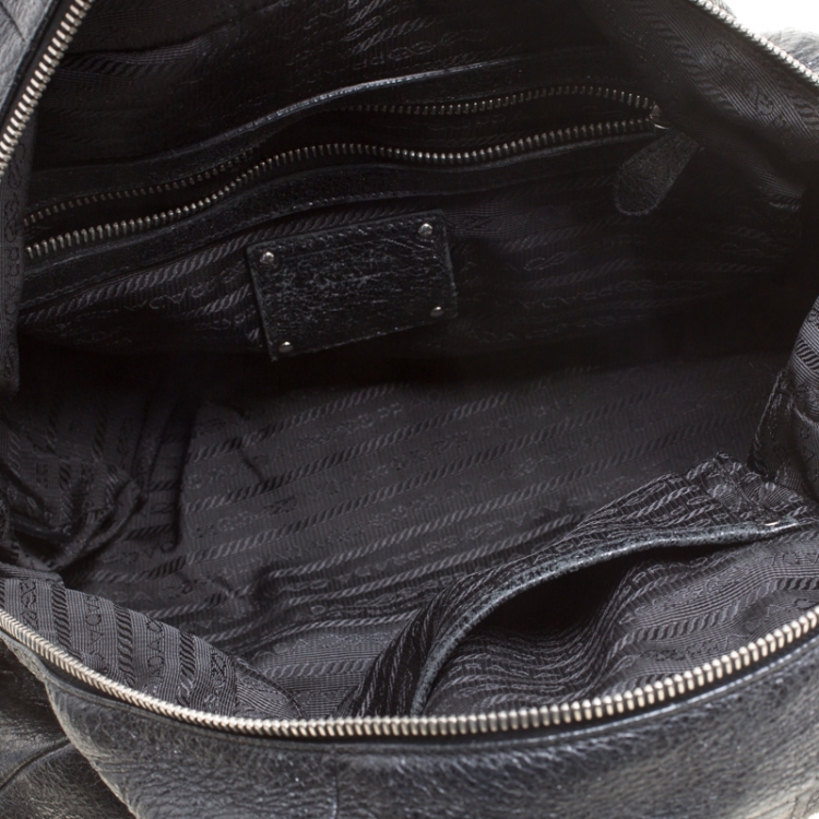 Pre Owned Prada Black Shimmering Leather Top Handle Bag