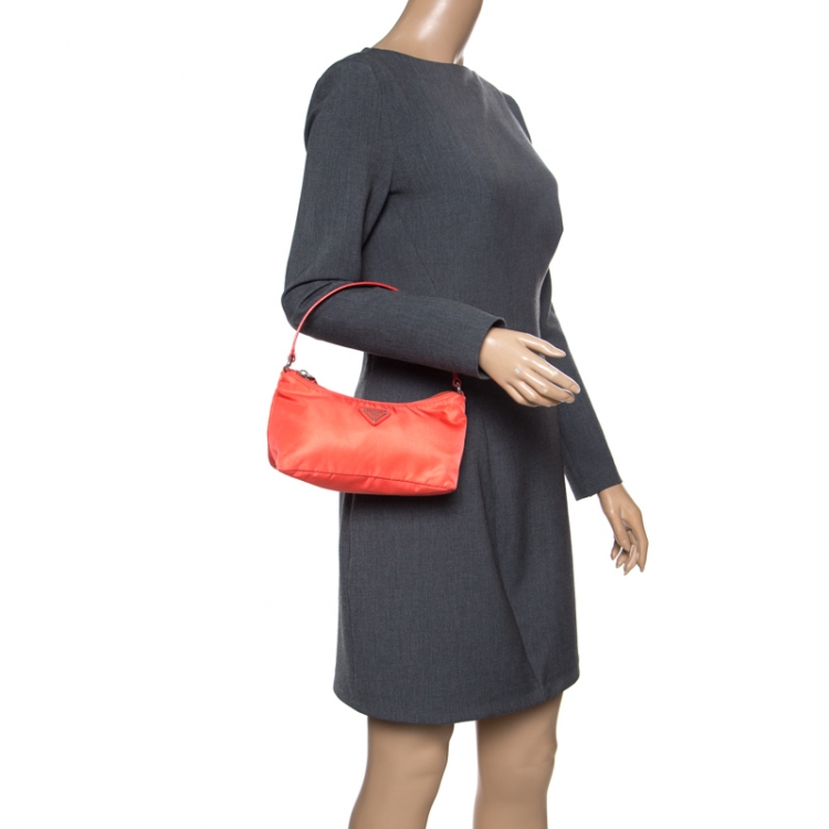 Pre Owned Prada Orange Tessuto and Saffiano Leather Pouch