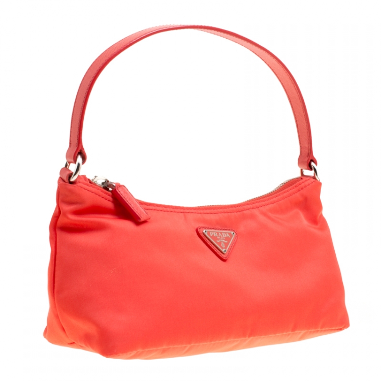 Pre Owned Prada Orange Tessuto and Saffiano Leather Pouch
