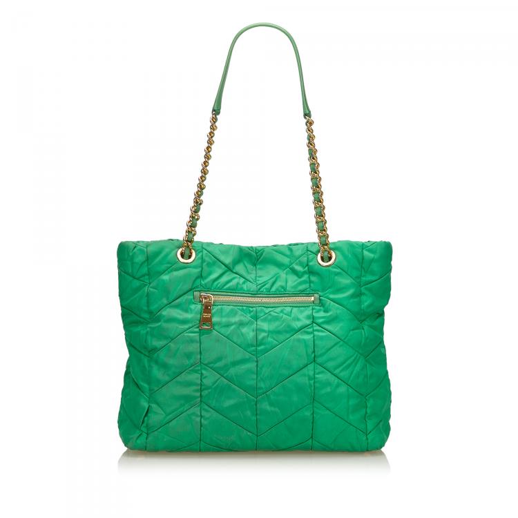 Pre Owned Prada Green Quilted Tessuto Nylon Shopper Tote
