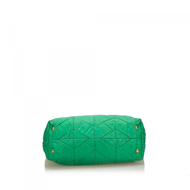 Pre Owned Prada Green Quilted Tessuto Nylon Shopper Tote