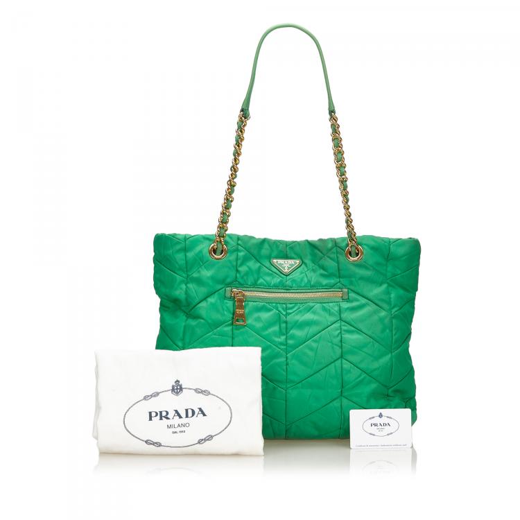 Pre Owned Prada Green Quilted Tessuto Nylon Shopper Tote