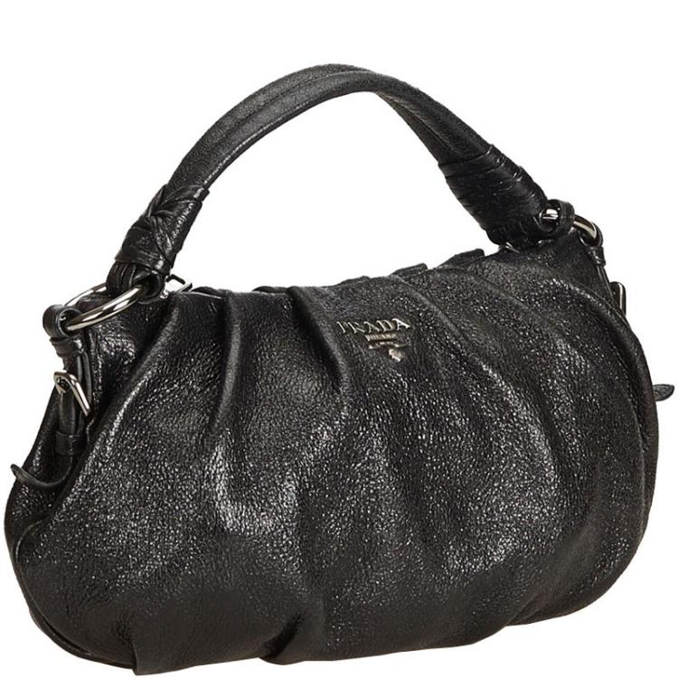 prada black leather hobo bag