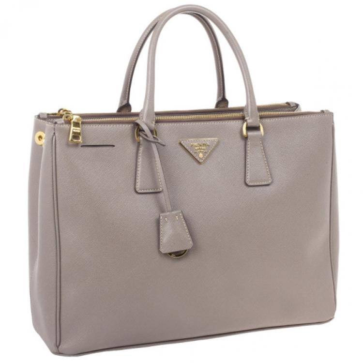Pre Owned Prada Grey Argilla Saffiano Lux Double Zip Tote