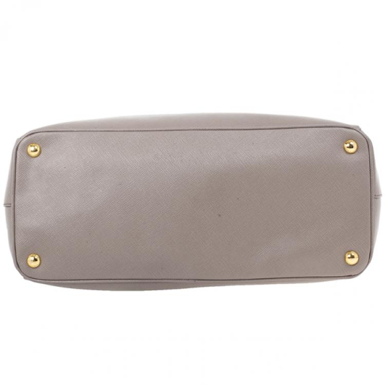 Pre Owned Prada Grey Argilla Saffiano Lux Double Zip Tote