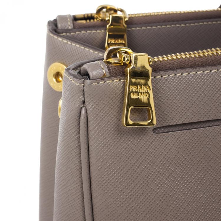 Pre Owned Prada Grey Argilla Saffiano Lux Double Zip Tote