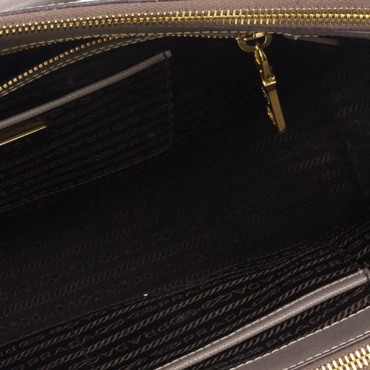 Pre Owned Prada Grey Argilla Saffiano Lux Double Zip Tote