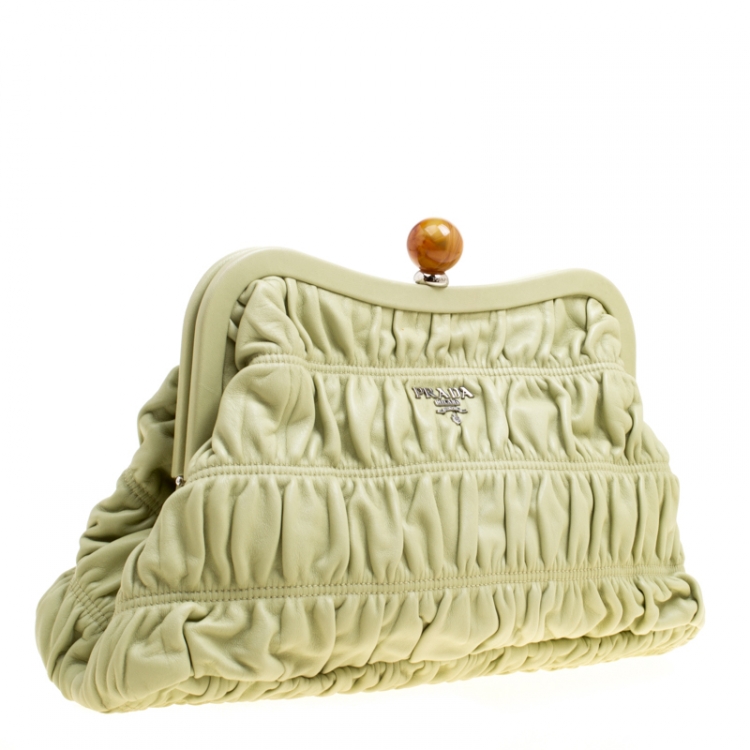 مملوكة مسبقًا Prada Pistachio Nappa Gaufre Leather Frame Clutch