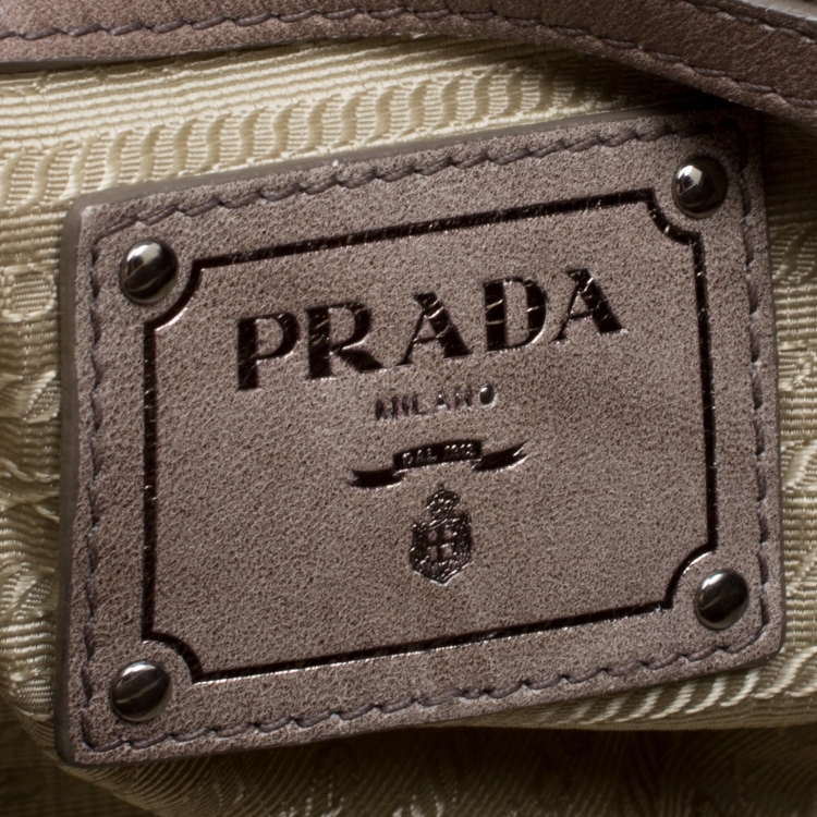 Pre Owned Prada Beige/Grey Ombre Nappa Gaufre Leather Top Handle Bag
