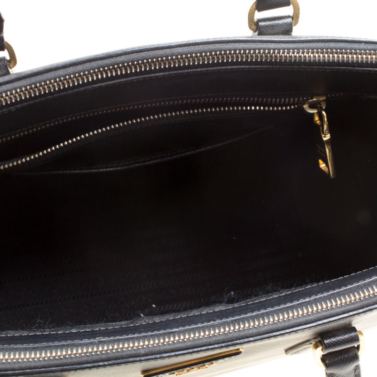 Pre Owned Prada Black Saffiano Lux Leather Medium Galleria Double Zip Top Handle Bag
