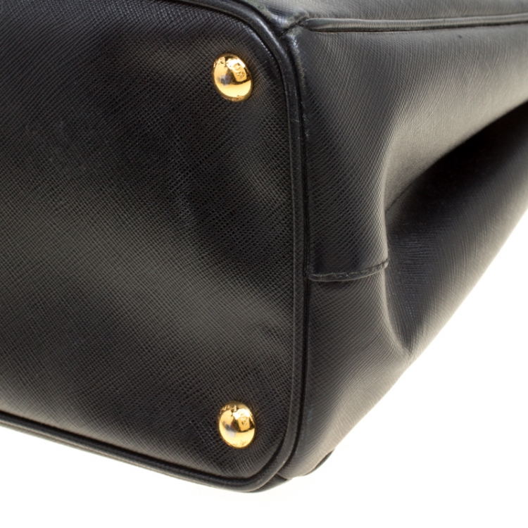 Pre Owned Prada Black Saffiano Lux Leather Medium Galleria Double Zip Top Handle Bag