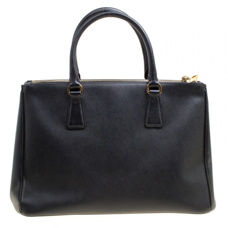 Pre Owned Prada Black Saffiano Lux Leather Medium Galleria Double Zip Top Handle Bag