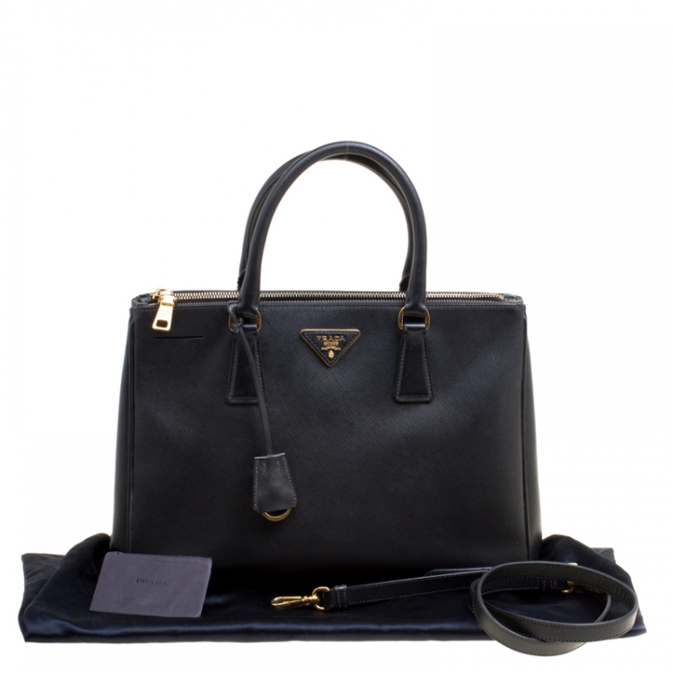 Pre Owned Prada Black Saffiano Lux Leather Medium Galleria Double Zip Top Handle Bag
