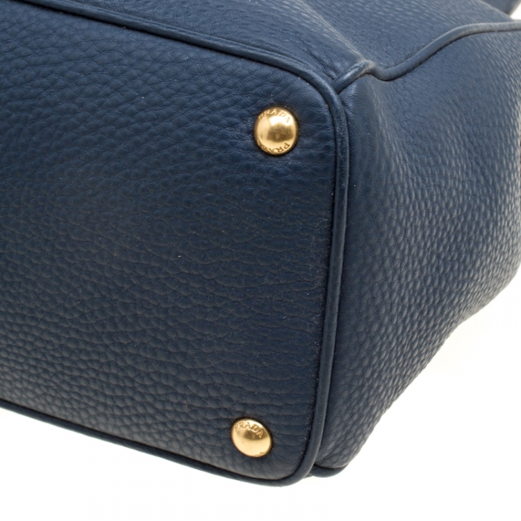 Pre Owned Prada Blue Vitello Daino Leather Double Zip Top Handle Bag