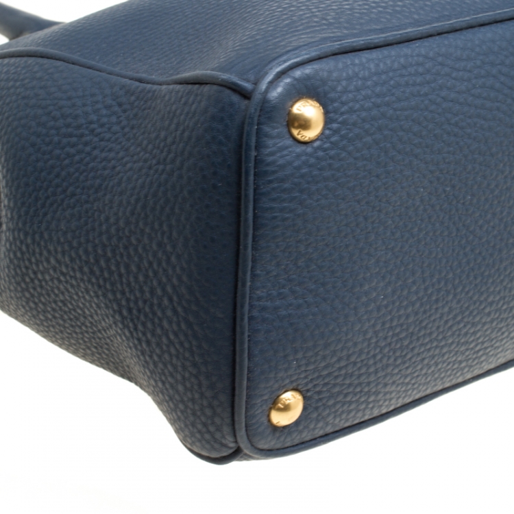 Pre Owned Prada Blue Vitello Daino Leather Double Zip Top Handle Bag