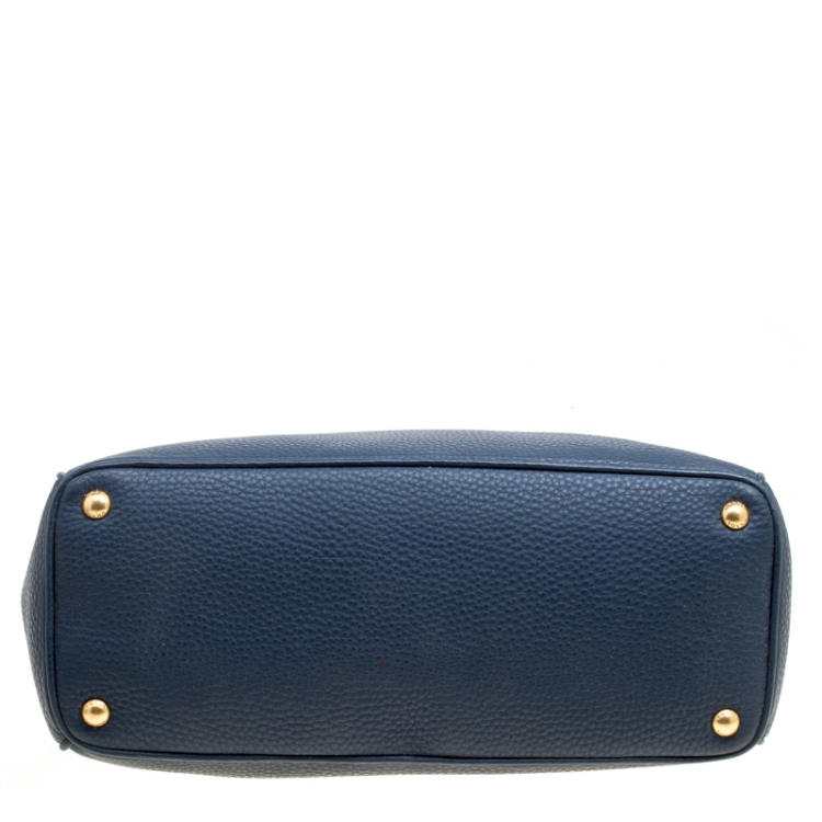 Pre Owned Prada Blue Vitello Daino Leather Double Zip Top Handle Bag