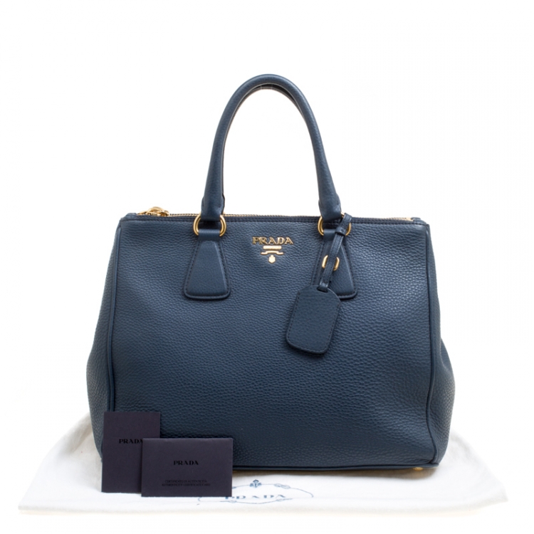 Pre Owned Prada Blue Vitello Daino Leather Double Zip Top Handle Bag