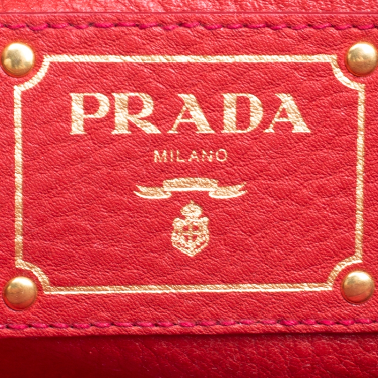 Pre Owned Prada Red Vitello Daino Leather Top Handle Bag