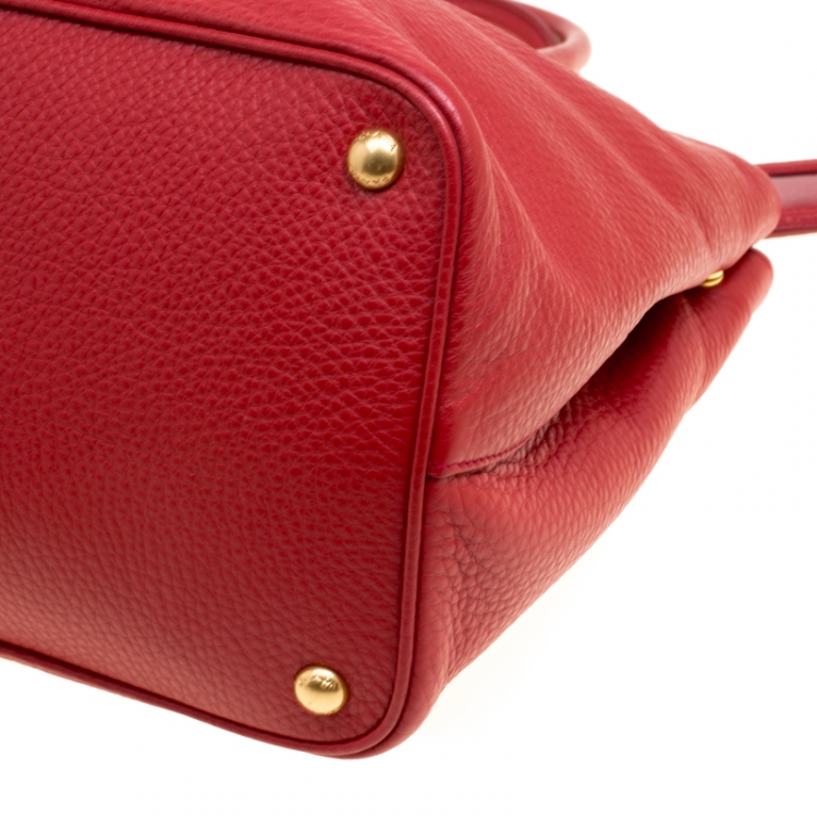 Pre Owned Prada Red Vitello Daino Leather Top Handle Bag