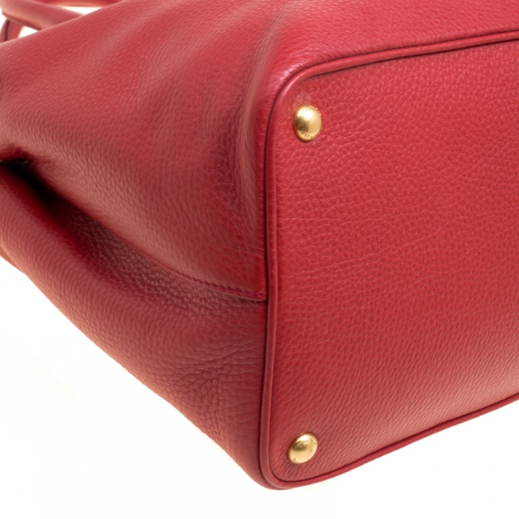 Pre Owned Prada Red Vitello Daino Leather Top Handle Bag