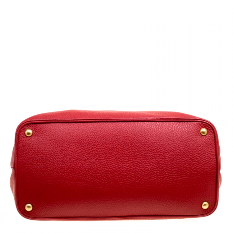 Pre Owned Prada Red Vitello Daino Leather Top Handle Bag
