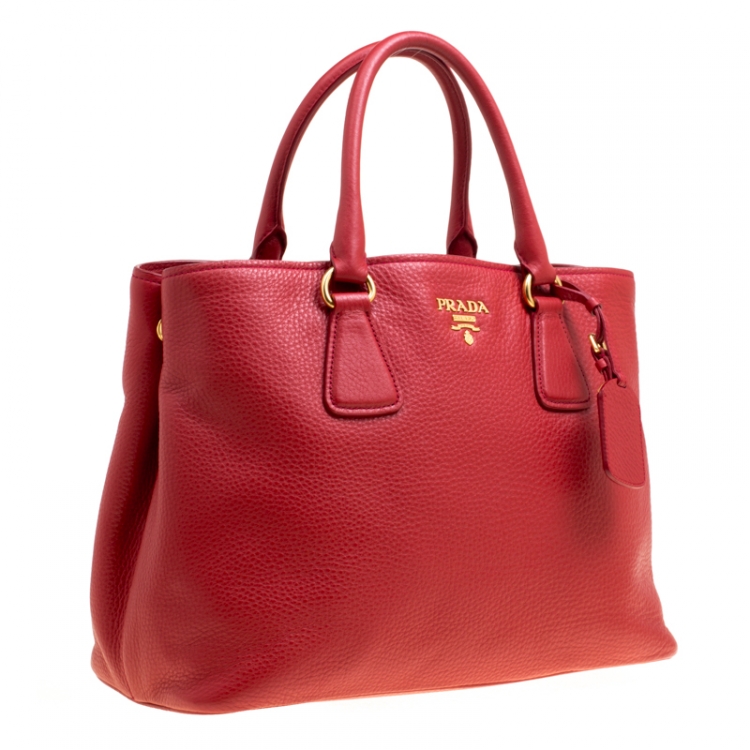 Pre Owned Prada Red Vitello Daino Leather Top Handle Bag