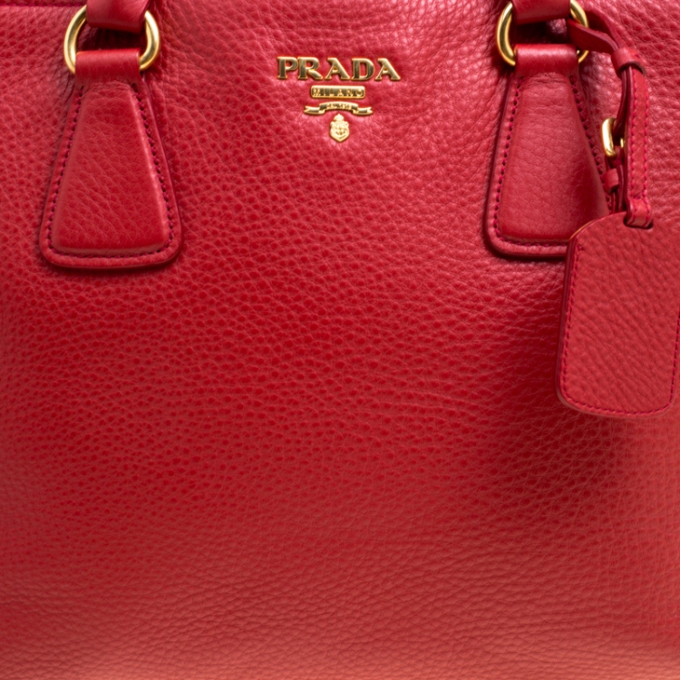 Pre Owned Prada Red Vitello Daino Leather Top Handle Bag