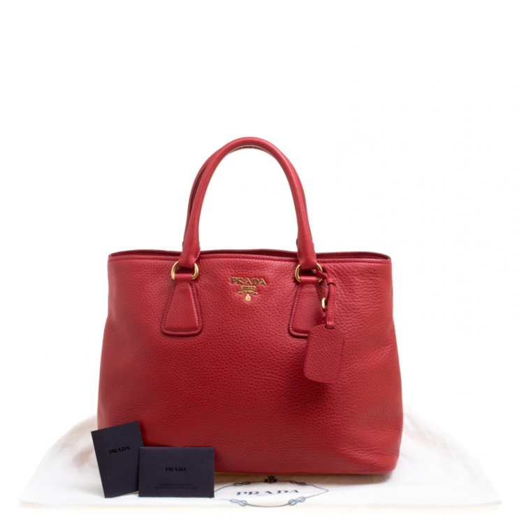 Pre Owned Prada Red Vitello Daino Leather Top Handle Bag