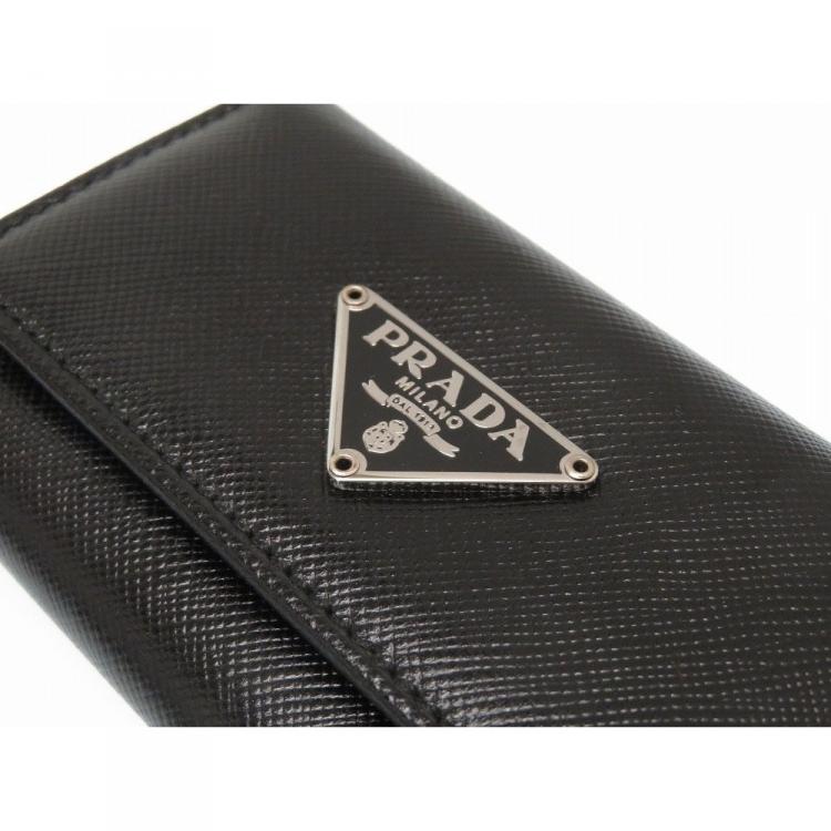 Pre Owned Prada Black Saffiano Leather Key Case Holder