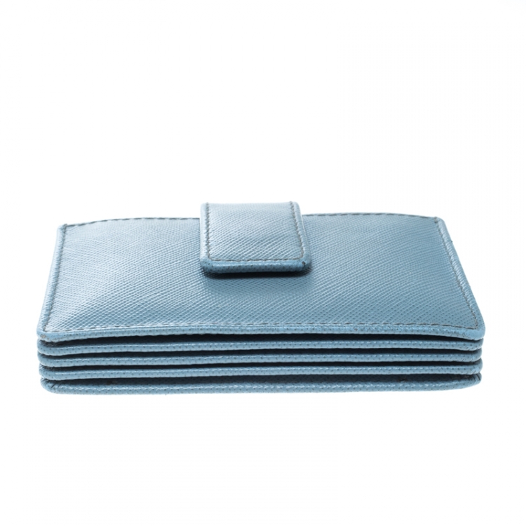 Pre Owned Prada Powder Blue Saffiano Oro Leather Accordion Card Holder