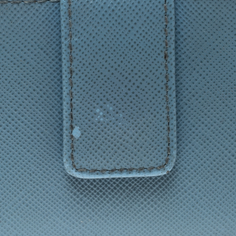Pre Owned Prada Powder Blue Saffiano Oro Leather Accordion Card Holder