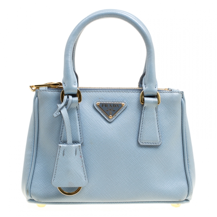 Prada Pale Blue Saffiano Lux Leather Mini Double Zip Top Handle Shoulder Bag  Prada | TLC