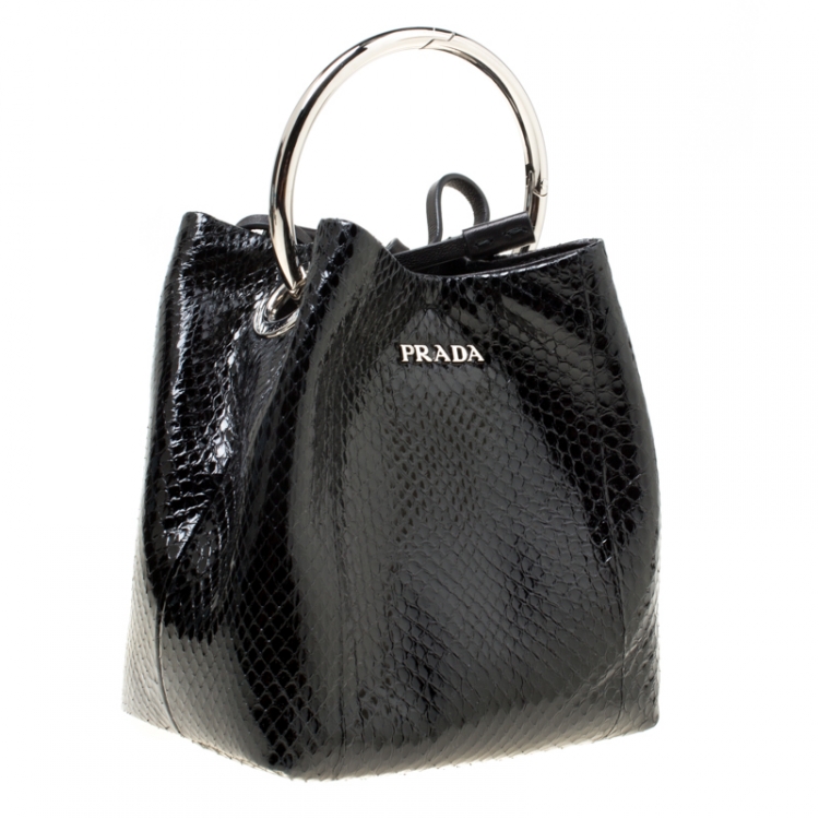 Pre Owned Prada Black Snake Skin Ring Pouch