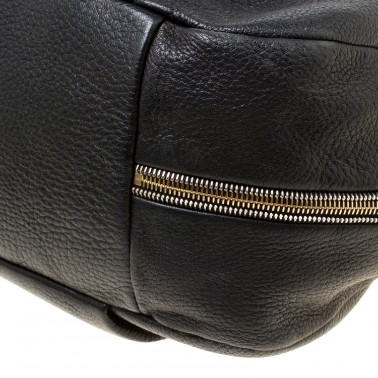 Pre Owned Prada Black Vitello Daino Leather Zip Around Hobo