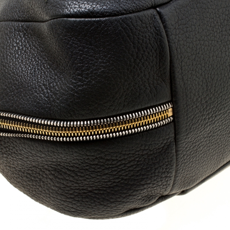 Pre Owned Prada Black Vitello Daino Leather Zip Around Hobo