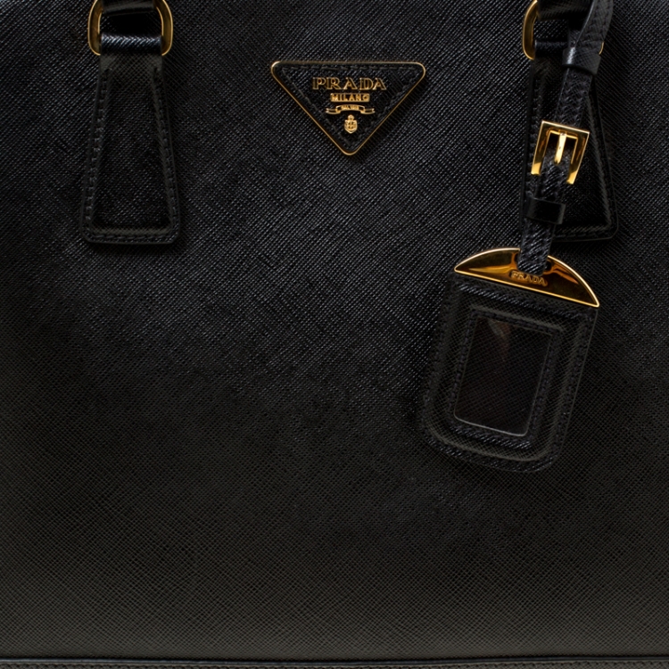 Pre Owned Prada Black Saffiano Lux Leather Open Promenade Top Handle Bag