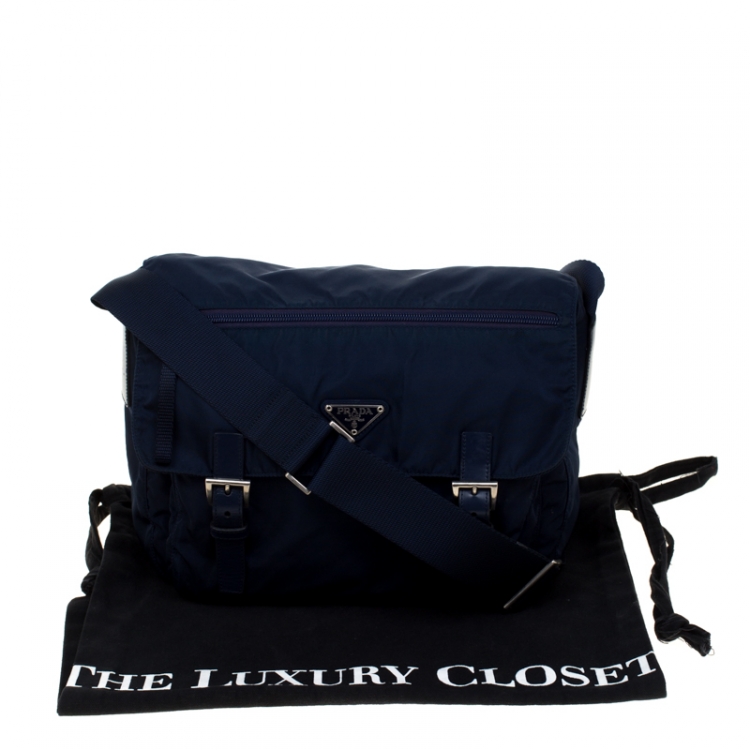 Pre Owned Prada Blue Nylon Messenger Bag