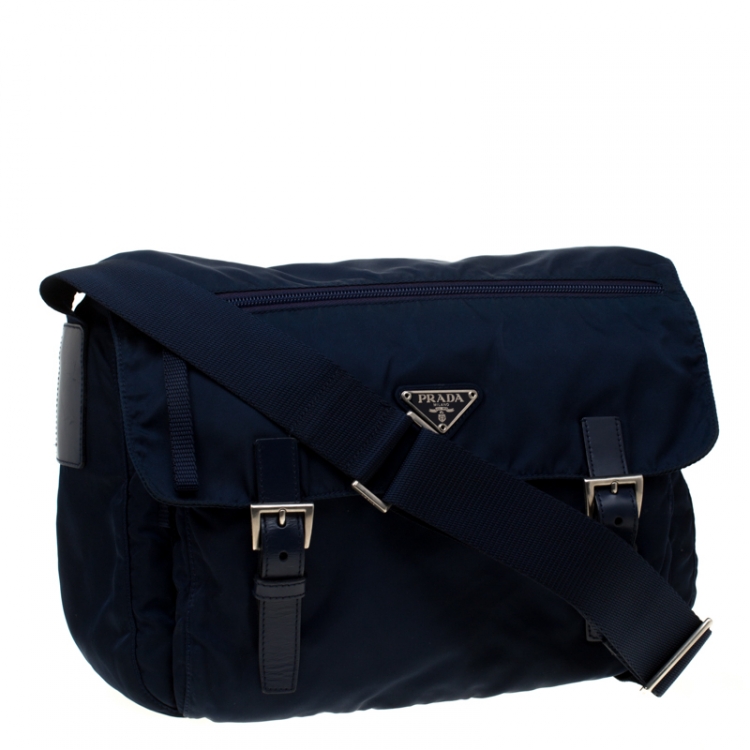 Pre Owned Prada Blue Nylon Messenger Bag