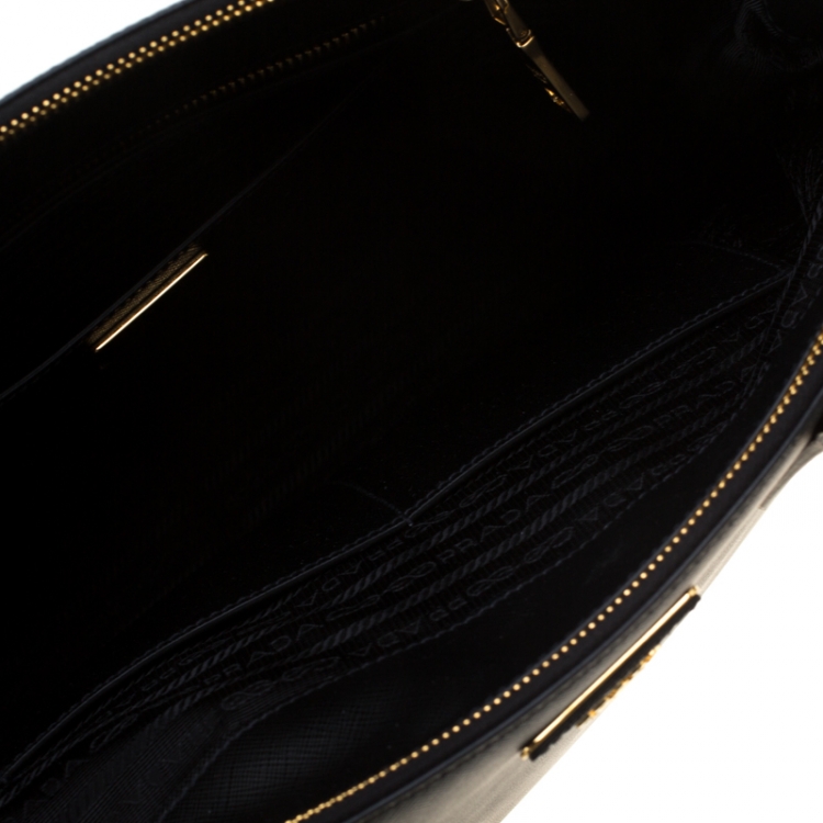 Pre Owned Prada Black Saffiano Lux Leather Executive Double Zip Top Handle Bag