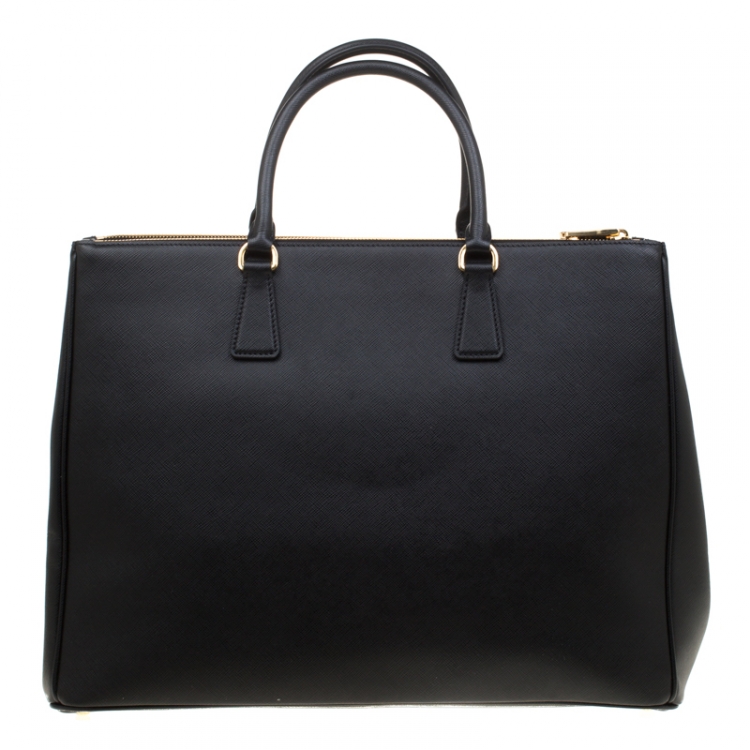 Pre Owned Prada Black Saffiano Lux Leather Executive Double Zip Top Handle Bag